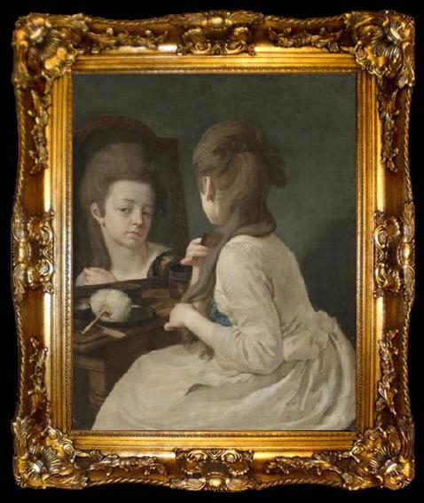 framed  Johann anton ramboux Young lady at her toilet combing her hair, ta009-2